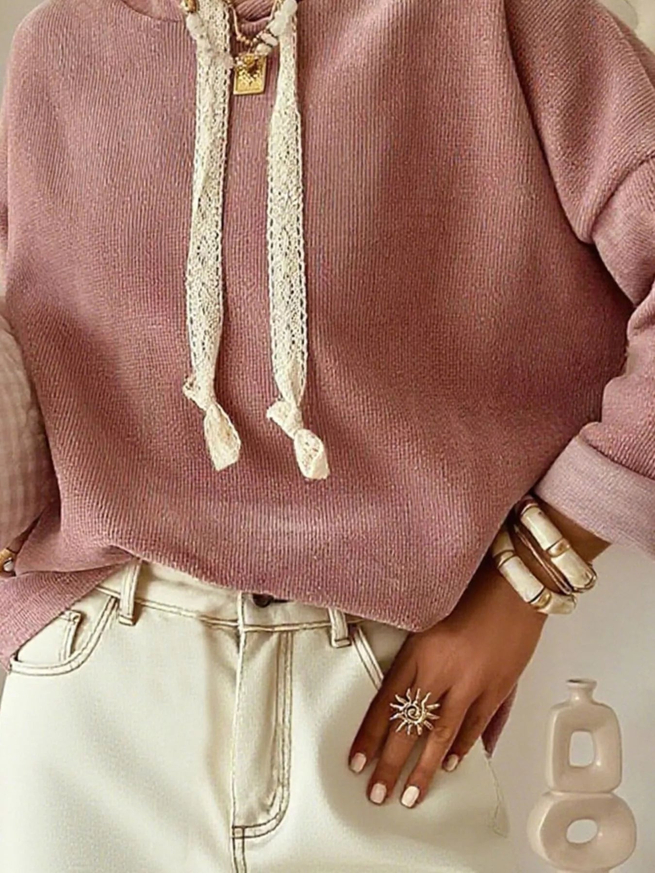 Drawstring Dropped Shoulder Hoodie Secondary image
