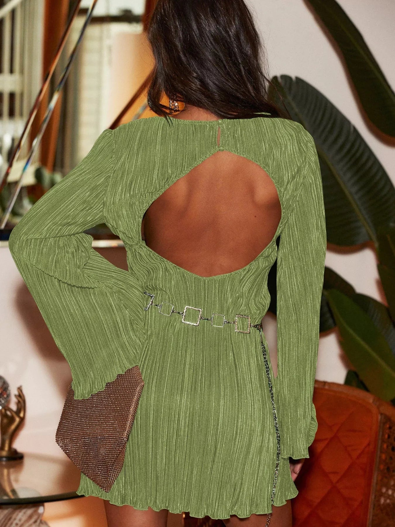 Flare Sleeve Dress with Dramatic Back Cutout Secondary image