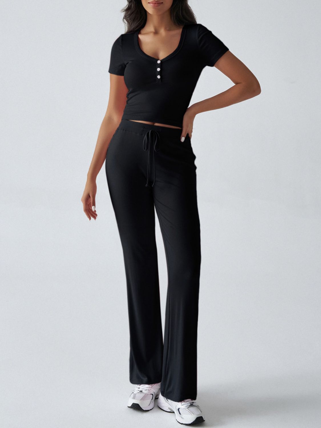 Short Sleeve Top and Drawstring Pants Set