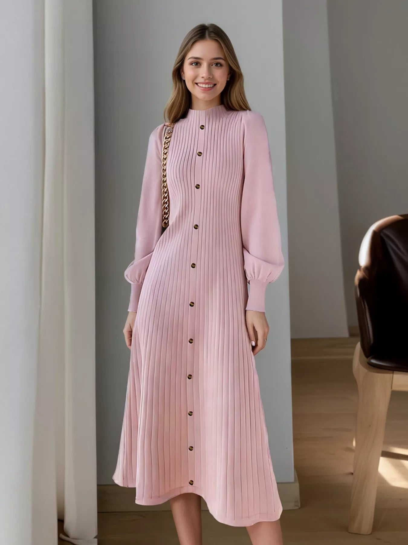 Ribbed Knit Mock Neck Midi Dress Secondary image
