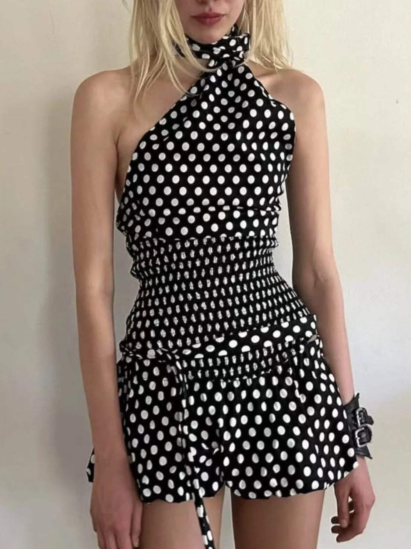 Polka Dot One-Shoulder Top and Mini Skirt Set Secondary image