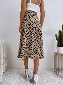 Printed Wrap Skirt with Side Slit and Tie Waist