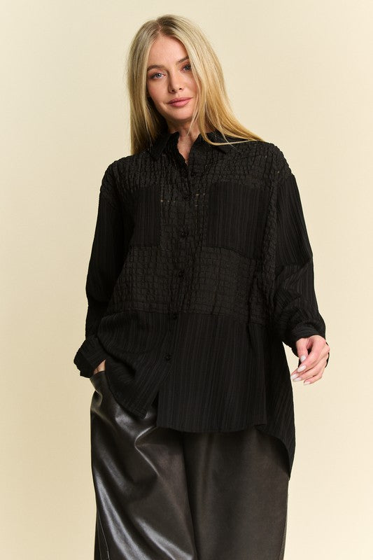 Crinkled Jacquard Button Down Shirt Main image