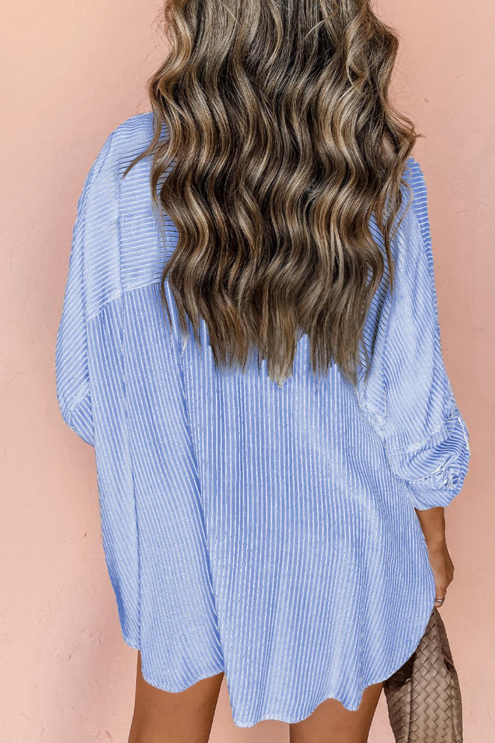 Striped Collared Neck Long Sleeve Shirt Secondary image