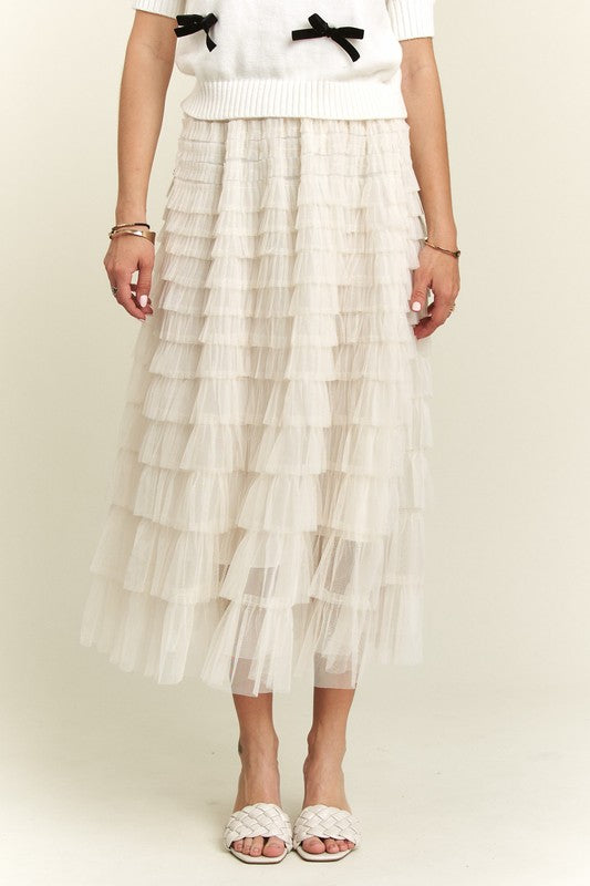 Elastic Waist Layered Mesh Midi Skirt Secondary image