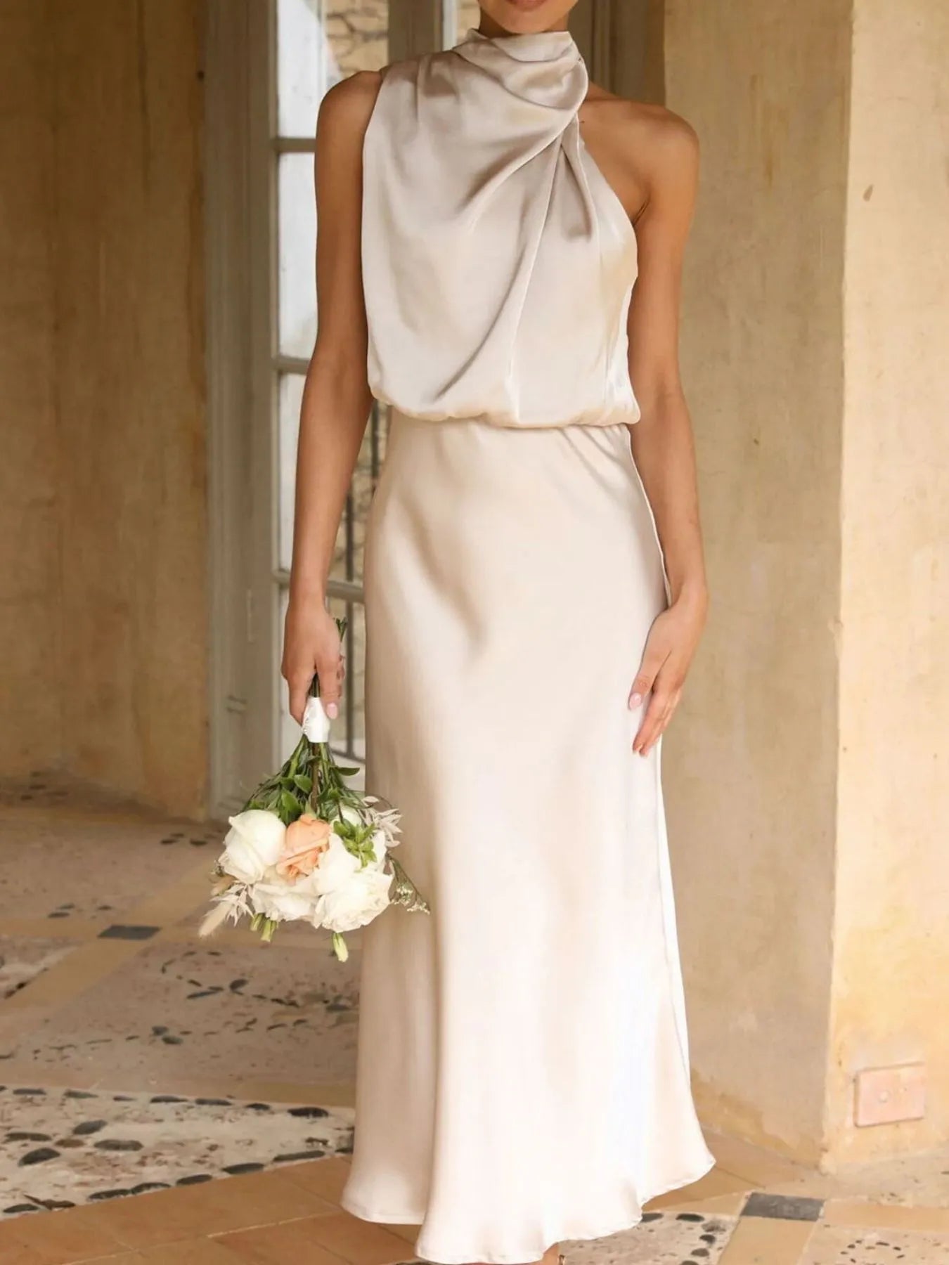 Asymmetrical Ruched Sleeveless Midi Dress Secondary image