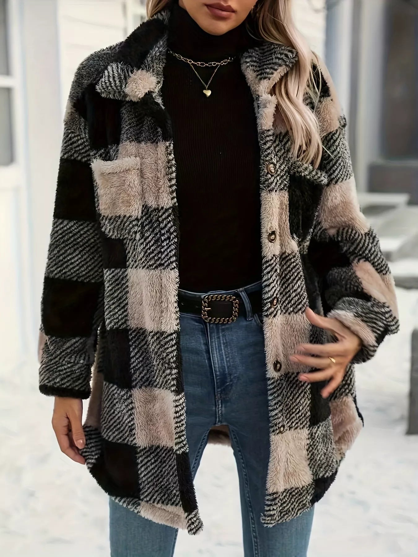 Plaid Fleece Button-Down Outerwear Secondary image