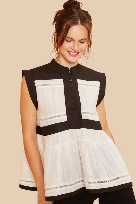 Contrast Trim Peplum Button Detail Blouse Main image