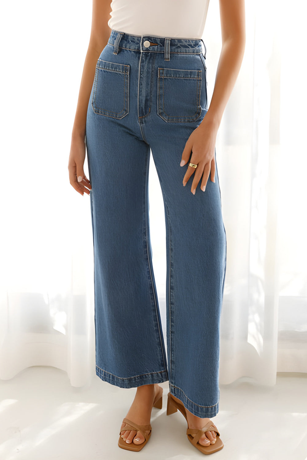 High Waist Bootcut Jeans with Pockets Main image