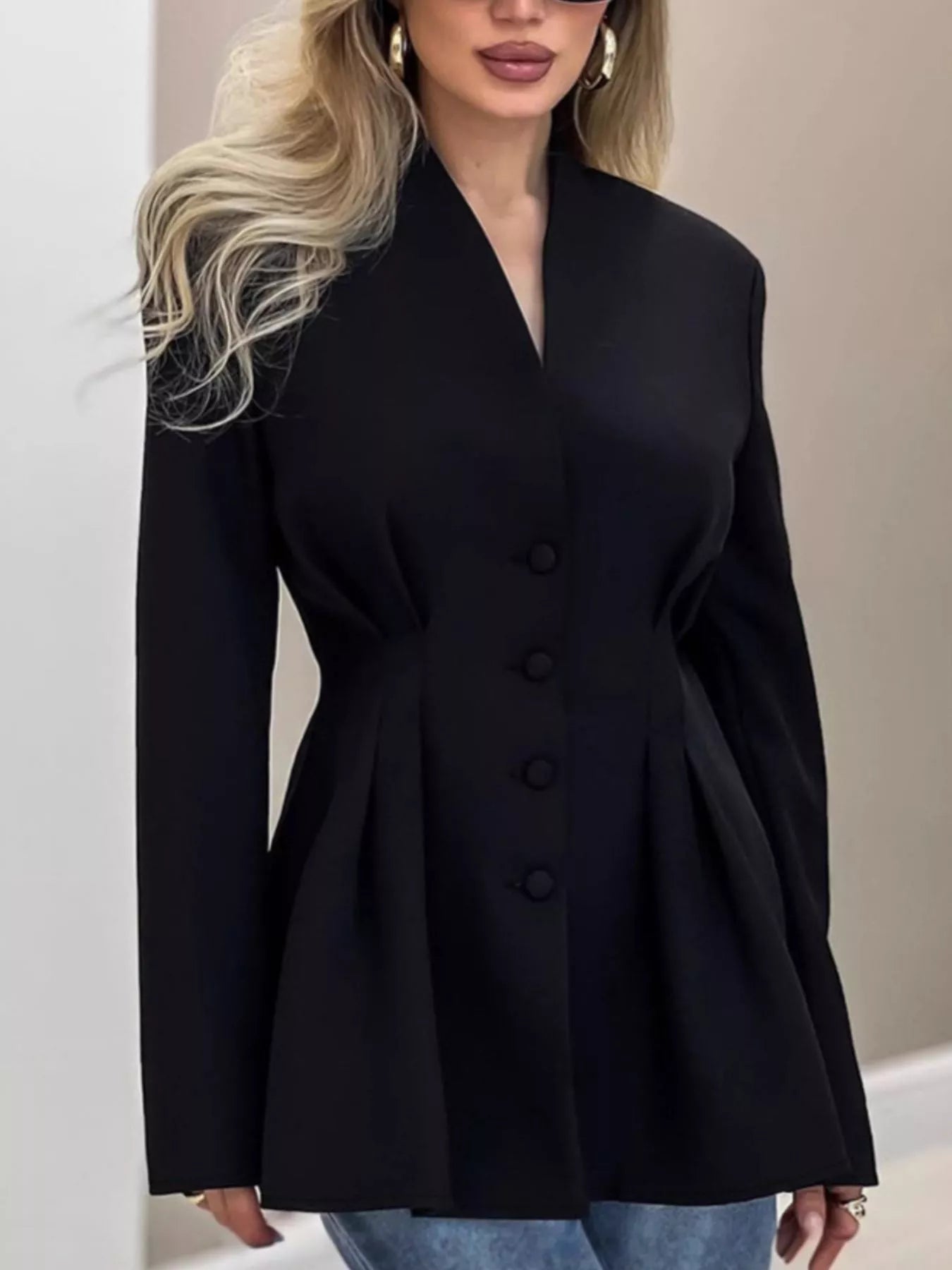 Fitted Button-Down Blazer Coat Secondary image