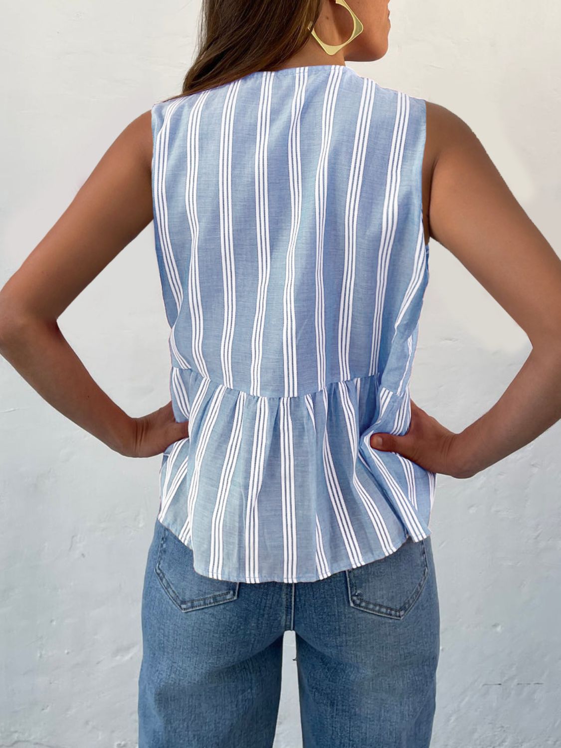 Tied Striped Round Neck Tank Secondary image