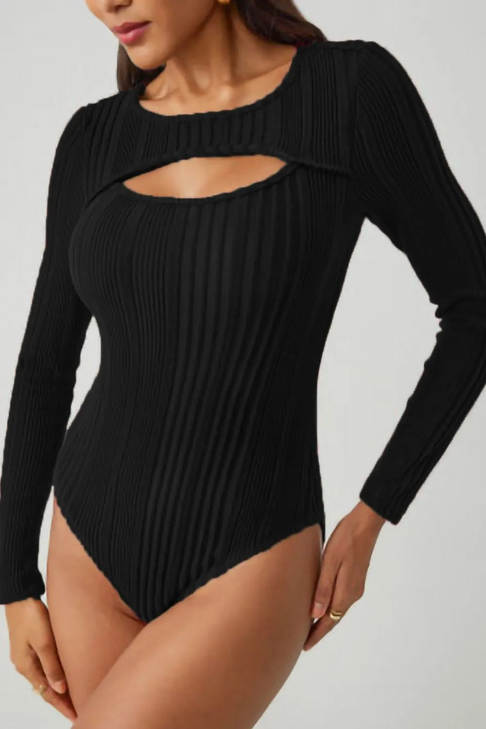 Ribbed Bodysuit with Cutout Detail and Round Neck Secondary image