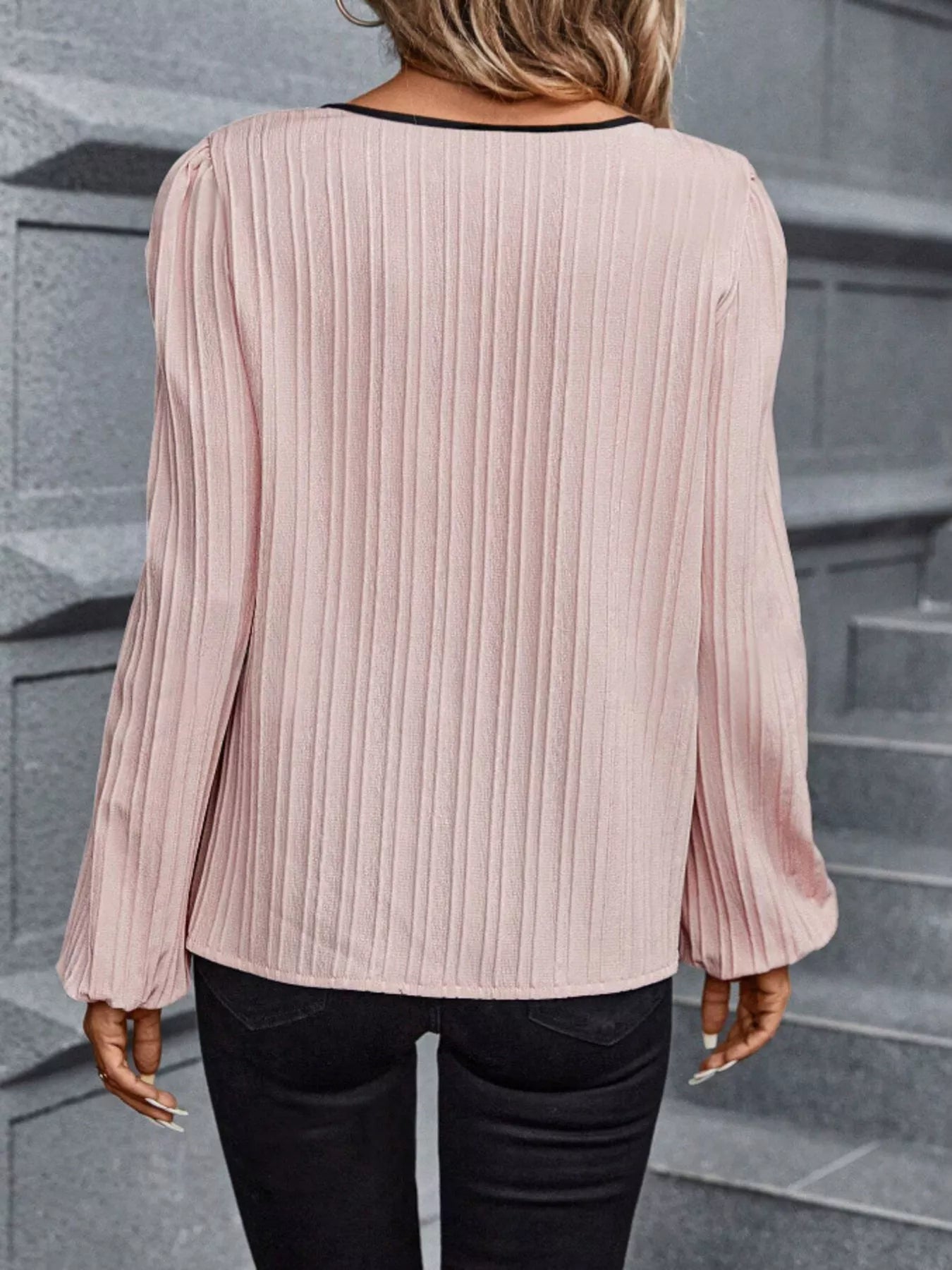 Textured Notched Long Sleeve Blouse Secondary image