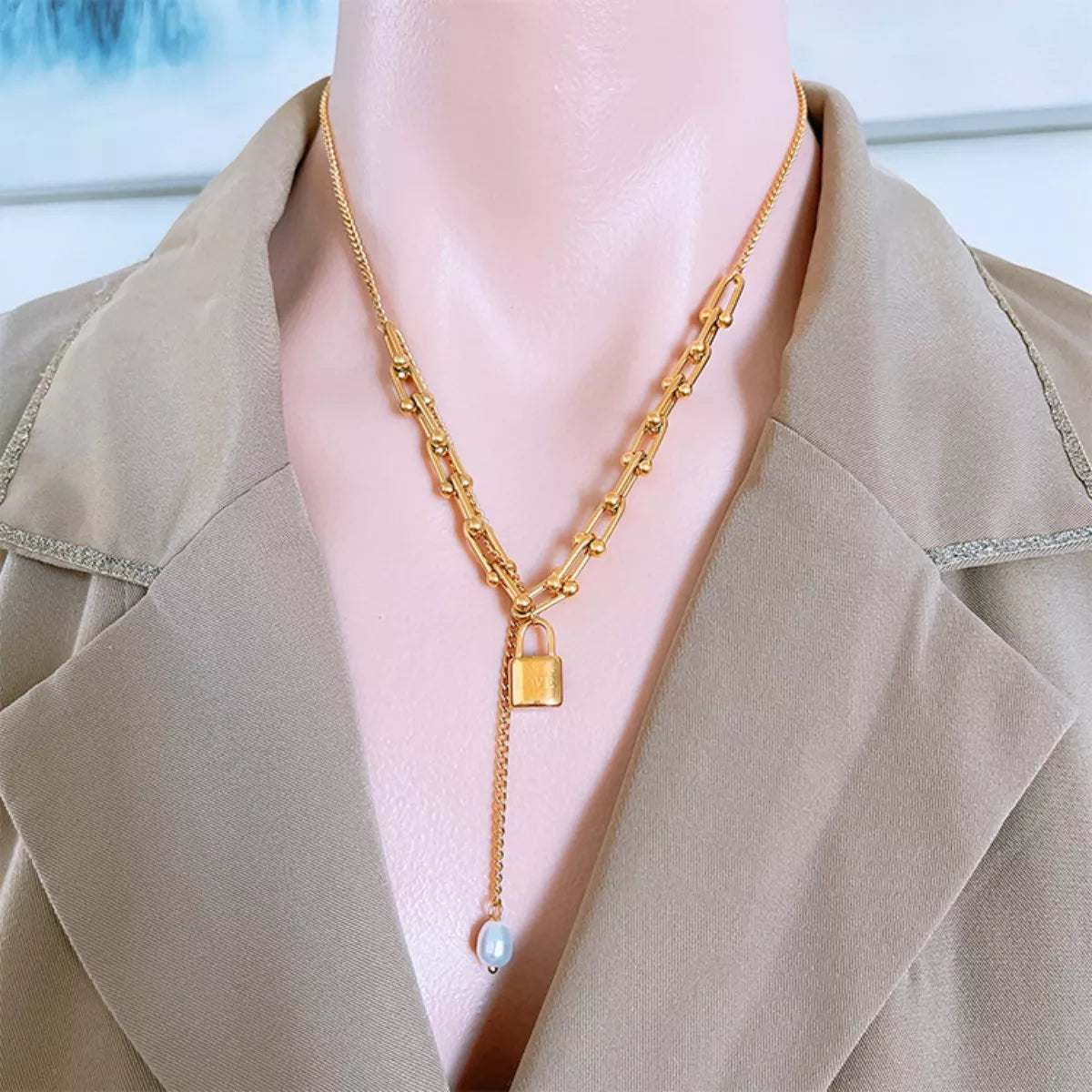 Gold Plated Lock Pendant Necklace Secondary image