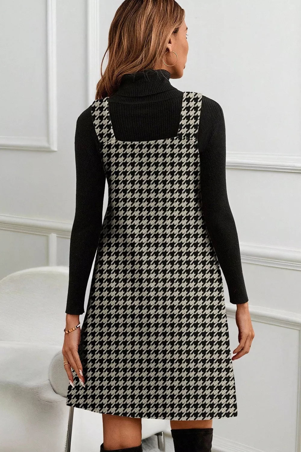 Houndstooth V-Neck Sleeveless Mini Dress Secondary image
