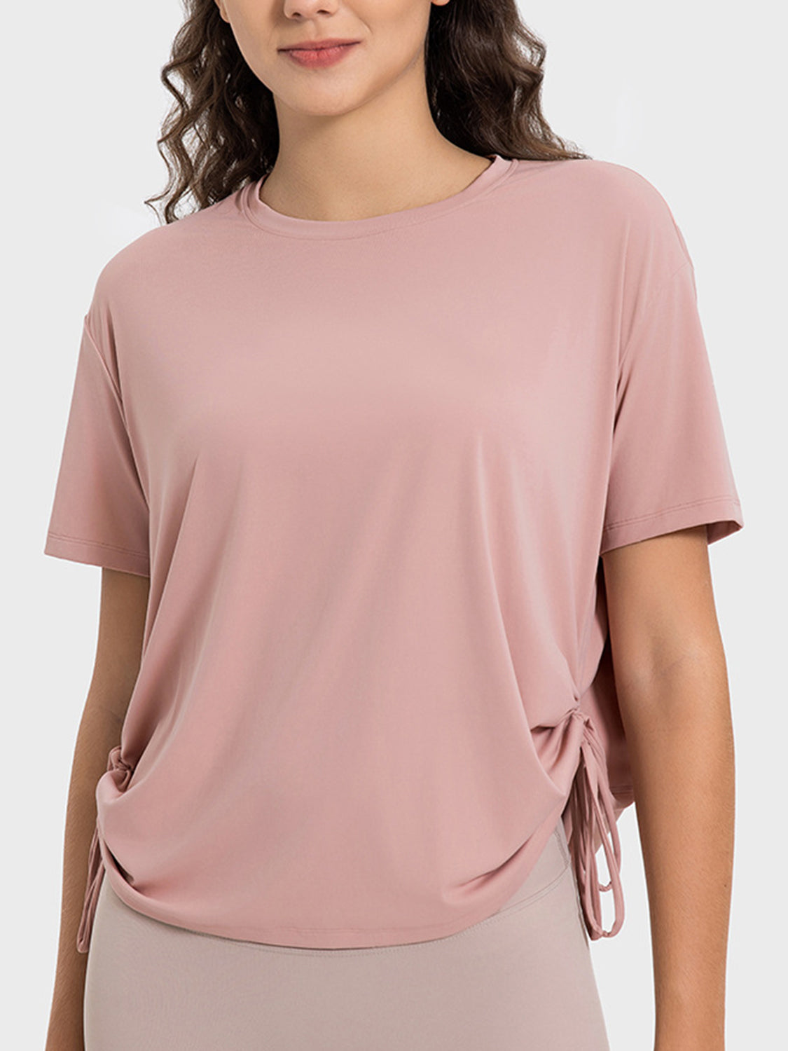 Drawstring Round Neck Short Sleeve Active T-Shirt Main image