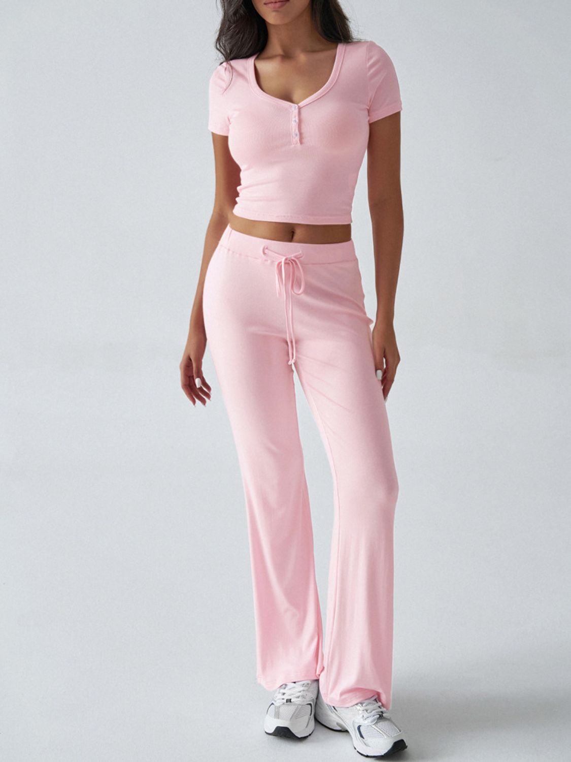 Short Sleeve Top and Drawstring Pants Set
