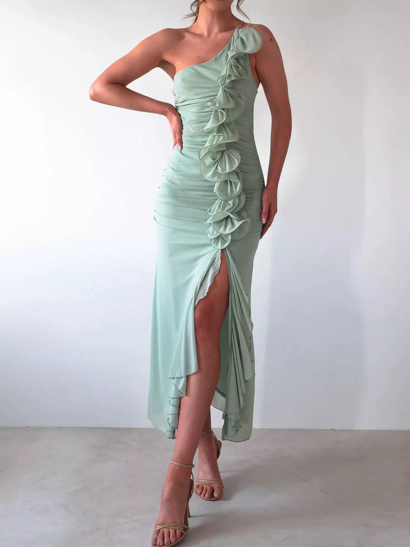 One-Shoulder Ruffle Slit Dress Secondary image