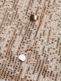 Sequin Contrast Collared Neck Long Sleeve Shirt