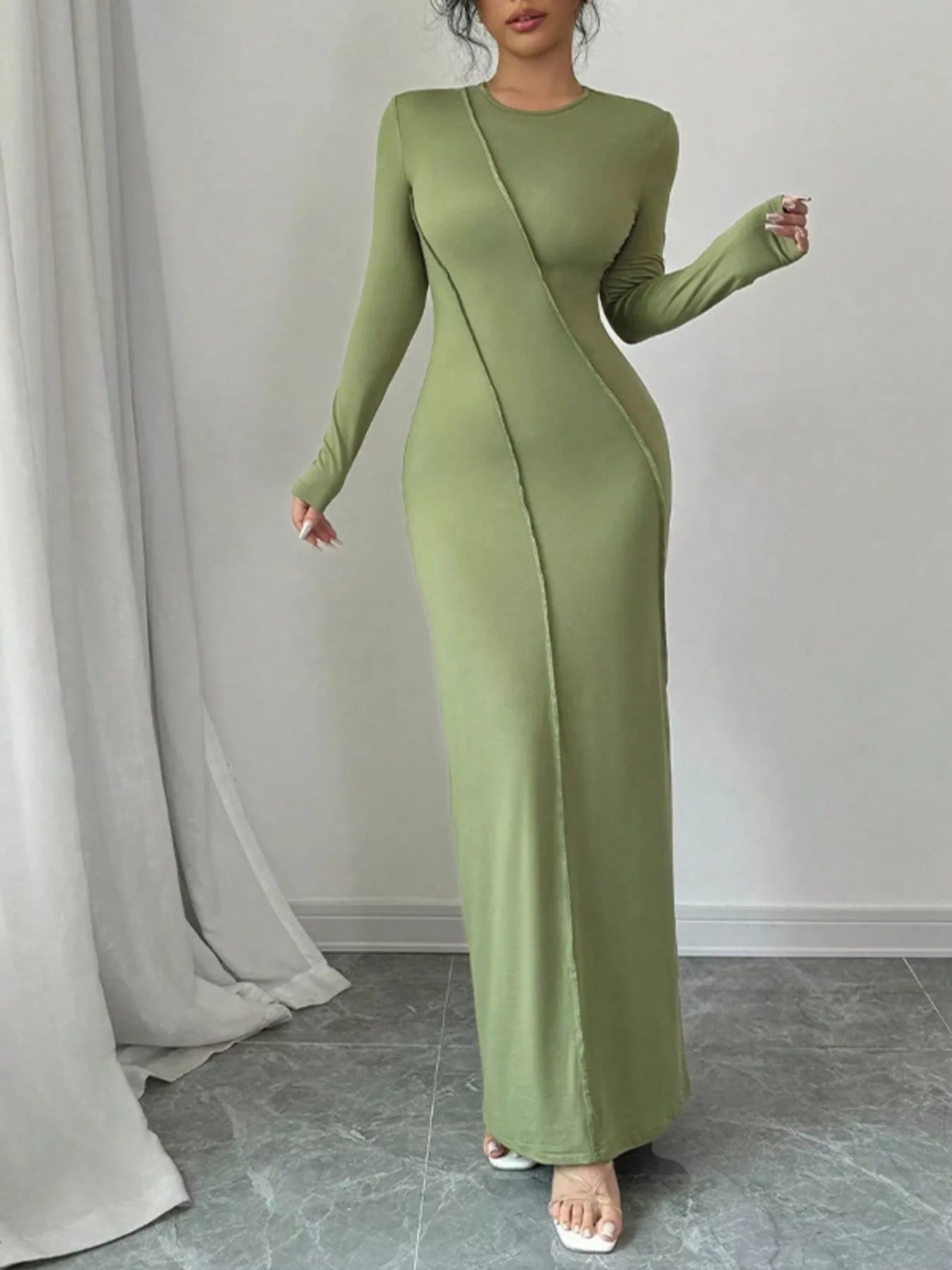 Exposed Seam Long Sleeve Maxi Dress Secondary image