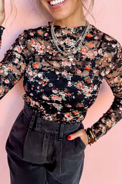 Floral Round Neck Long Sleeve Blouse Secondary image