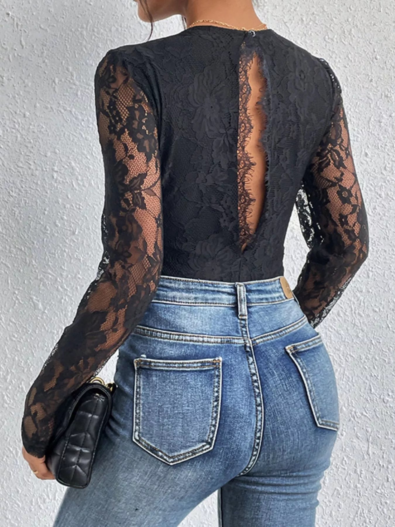 Lace V-Neck Long Sleeve Bodysuit Secondary image