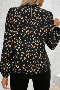 Printed Mock Neck Blouse with Balloon Sleeves