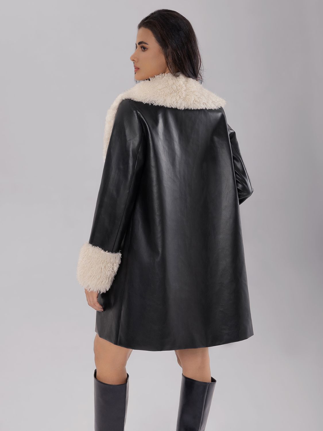 Fuzzy Long Sleeve Longline Coat Secondary image