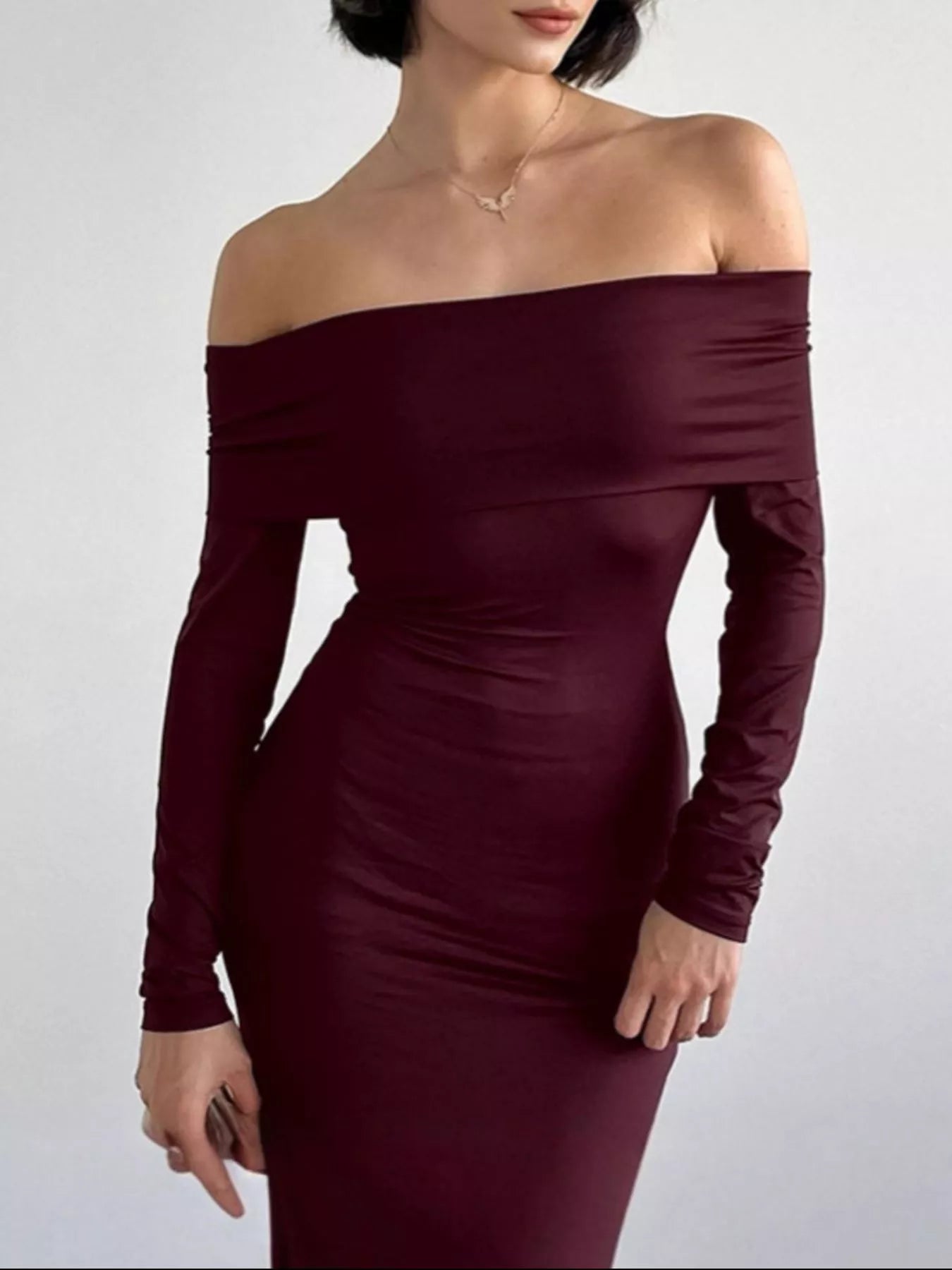 Off-Shoulder Long Sleeve Maxi Dress Secondary image