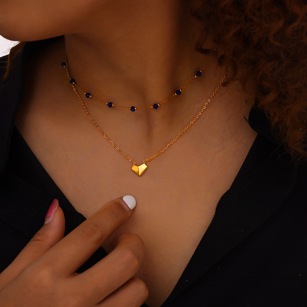 Titanium Steel Section Crystal Double-Layered Necklace Main image
