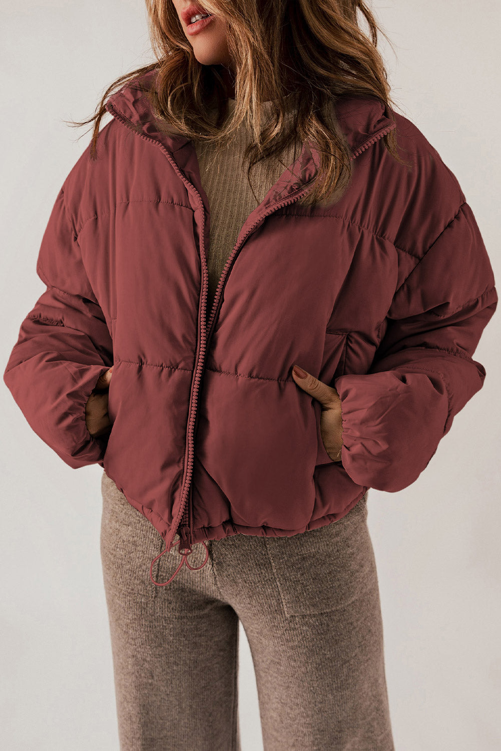 Zip Up Collared Neck Long Sleeve Winter Coat Main image