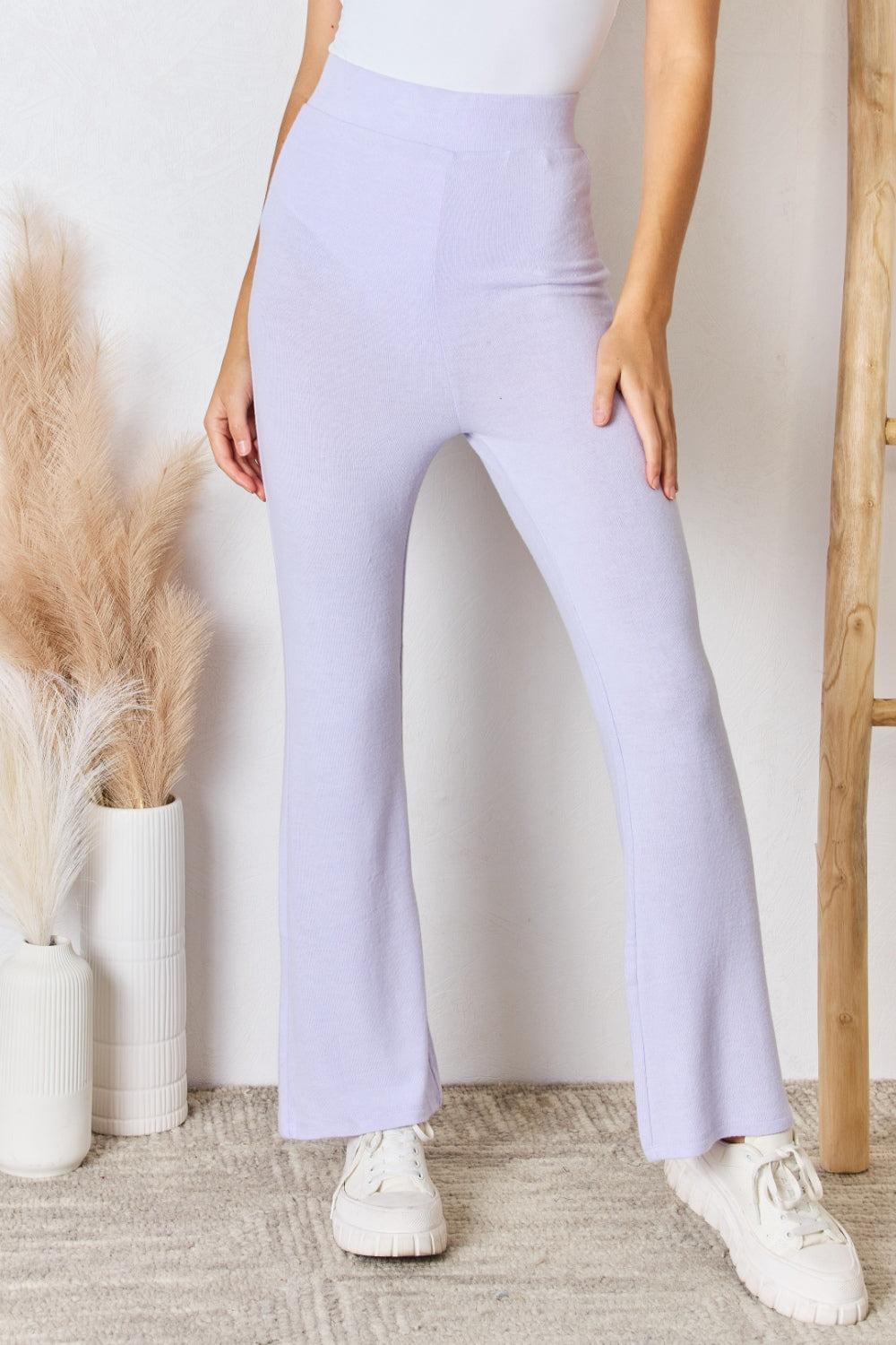 Full Size High Waist Ultra Soft Knit Flare Pants Main image