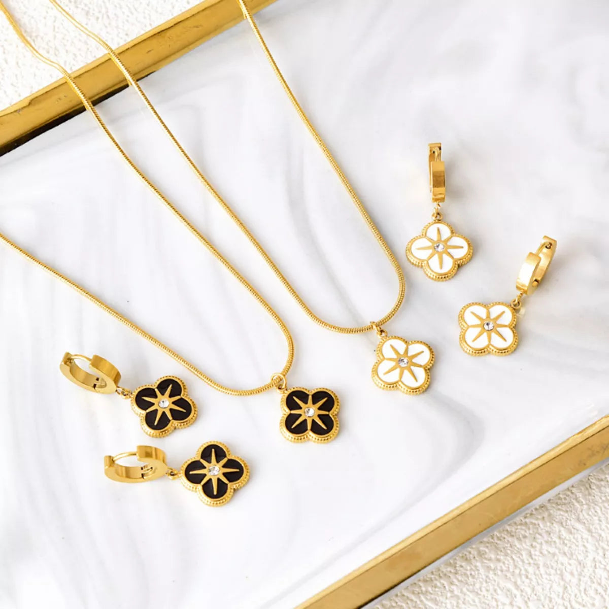 Four-Leaf Clover Pendant Necklace and Earrings Jewelry Set Secondary image