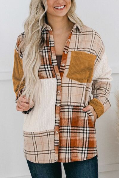 Plaid Button Up Long Sleeve Shacket Secondary image
