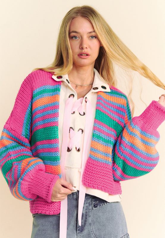Contrast Striped Open Front Long Sleeve Cardigan Secondary image
