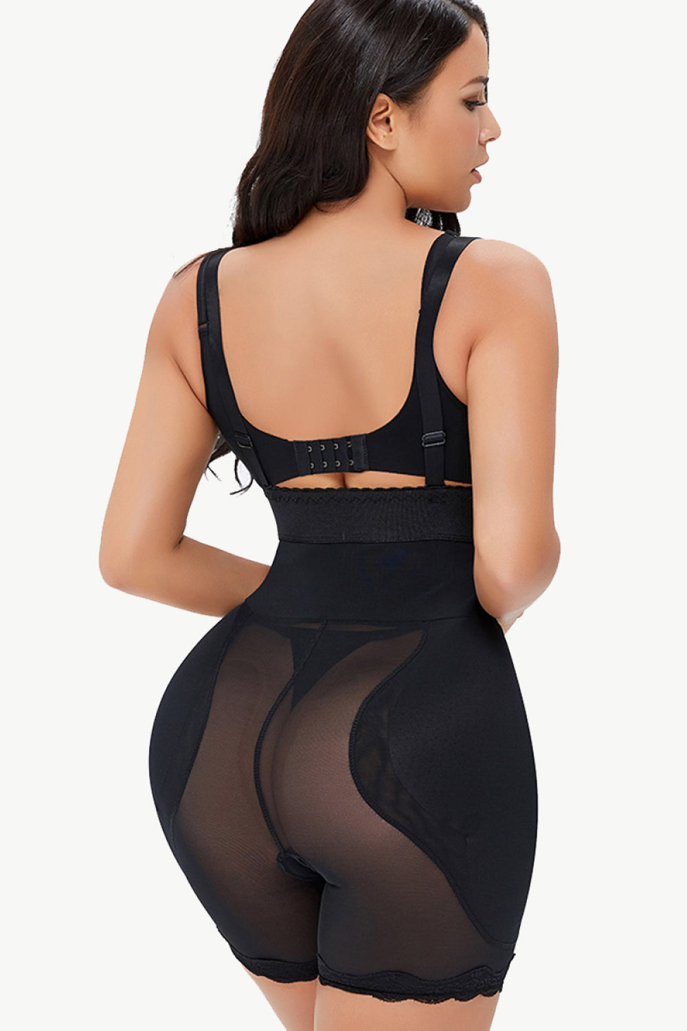 Spaghetti Strap Shaping Bodysuit with Lace Trim & Zipper Secondary image