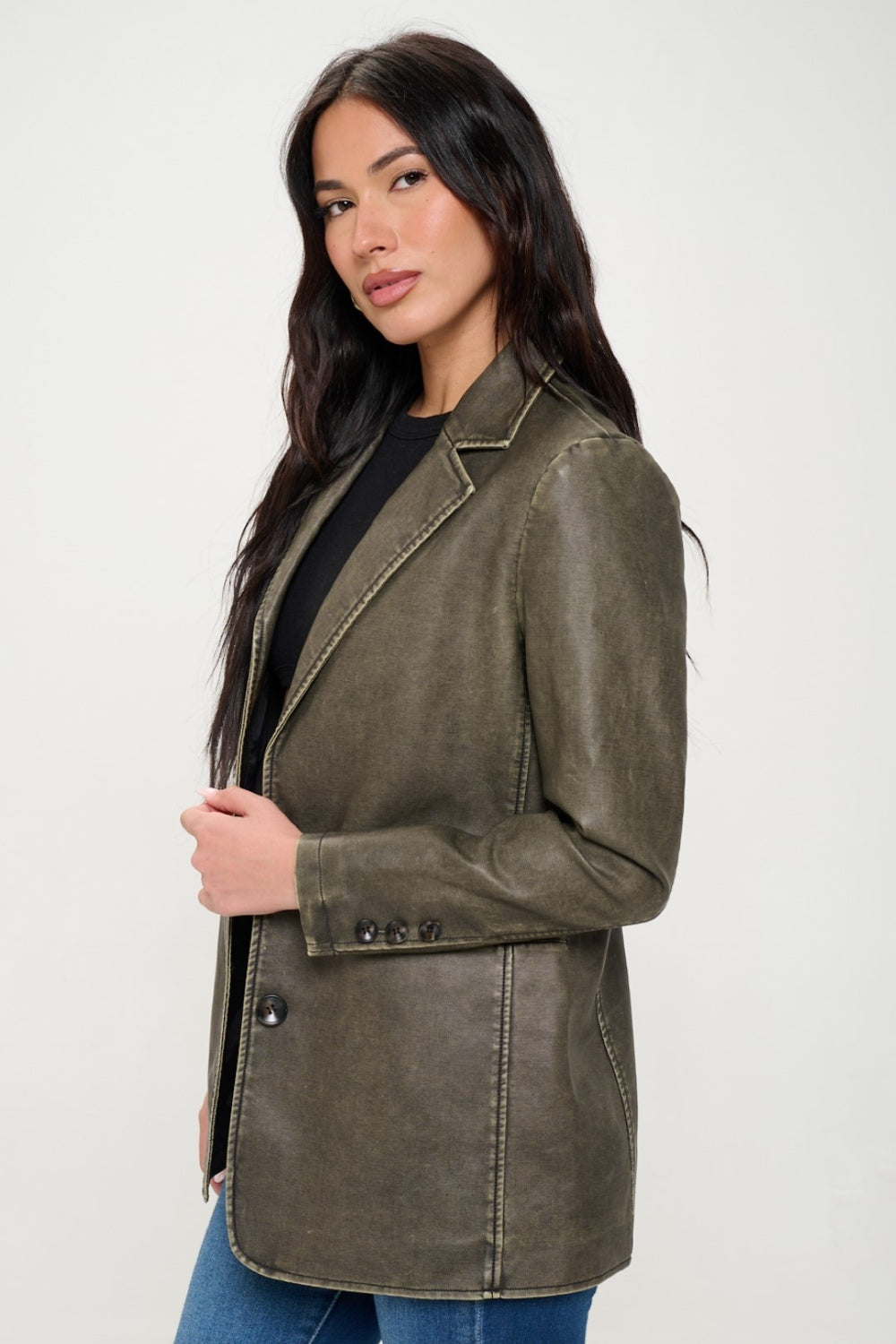 Single-Breasted Vegan Leather Blazer Secondary image