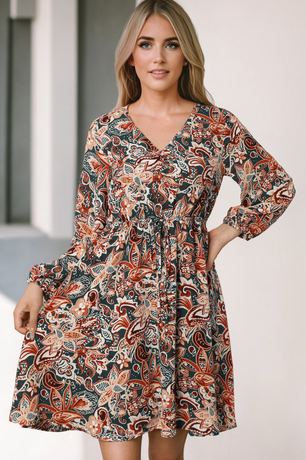 Printed V-Neck Mini Dress Main image