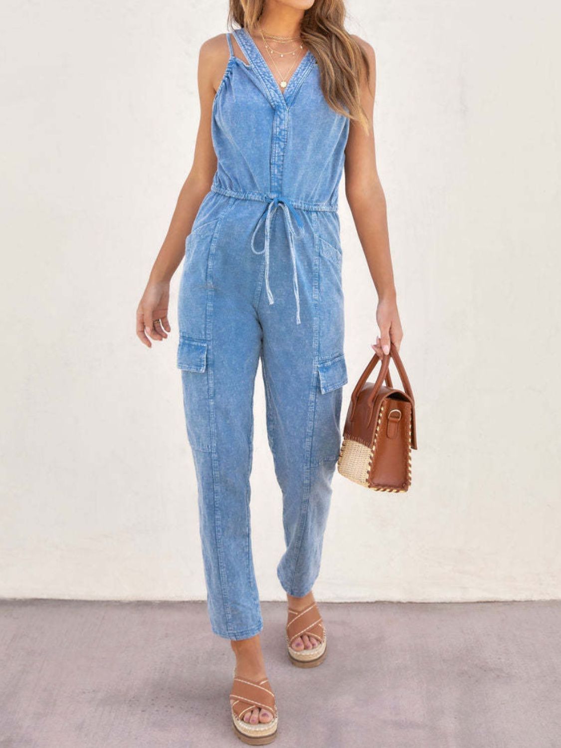 V-Neck Sleeveless Denim Jumpsuit Secondary image