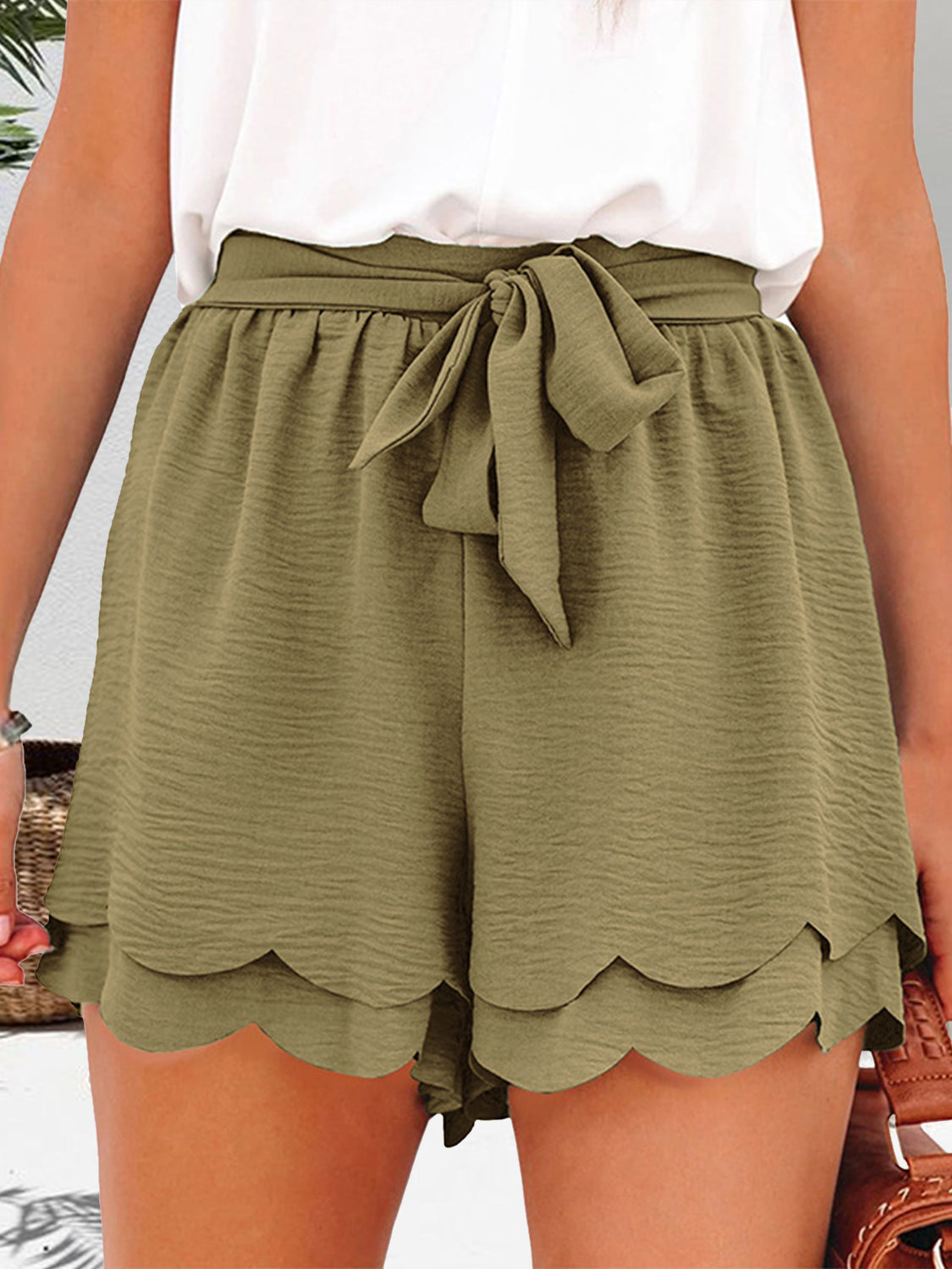 Tied Layered Scalloped Hem Shorts Main image