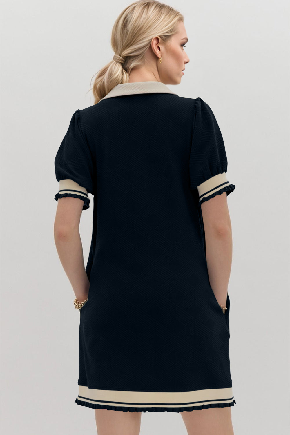 Frill Contrast Trim Johnny Collar Short Sleeve Mini Dress Secondary image