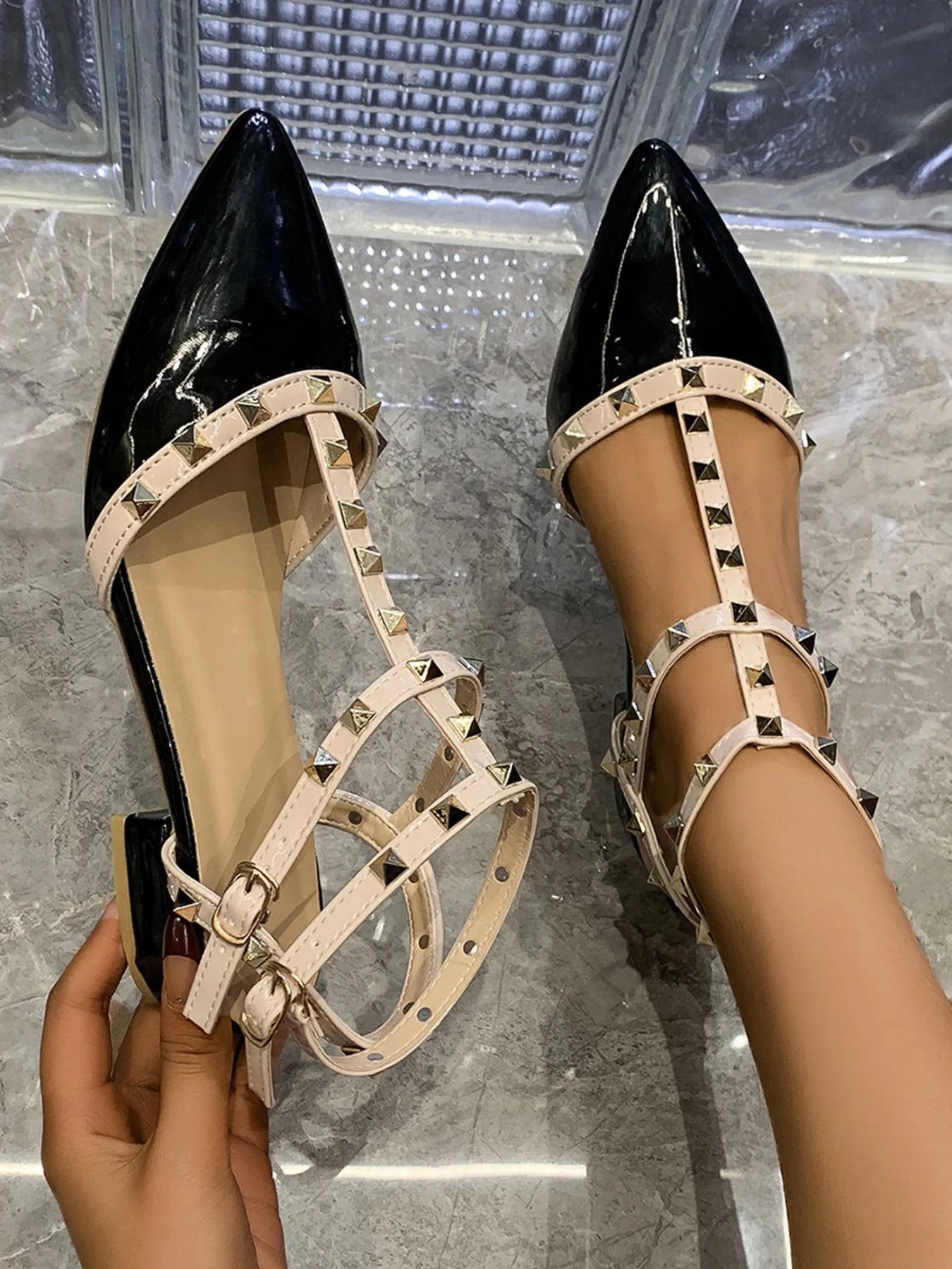 Studded Point Toe Block Heels Sandals Secondary image