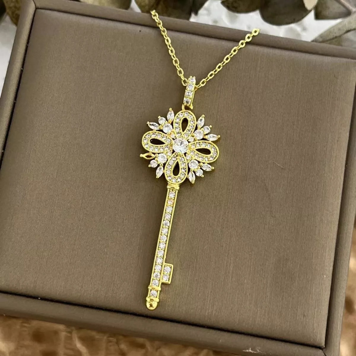 Gold Plated Zircon Key Pendant Necklace Secondary image