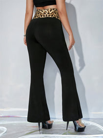 Leopard Print High-Waist Flare Pants - Retro & Stretchy