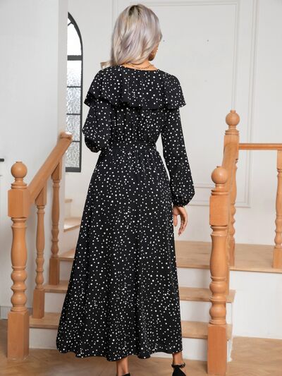Polka Dot Tie Front Long Sleeve Slit Dress Secondary image