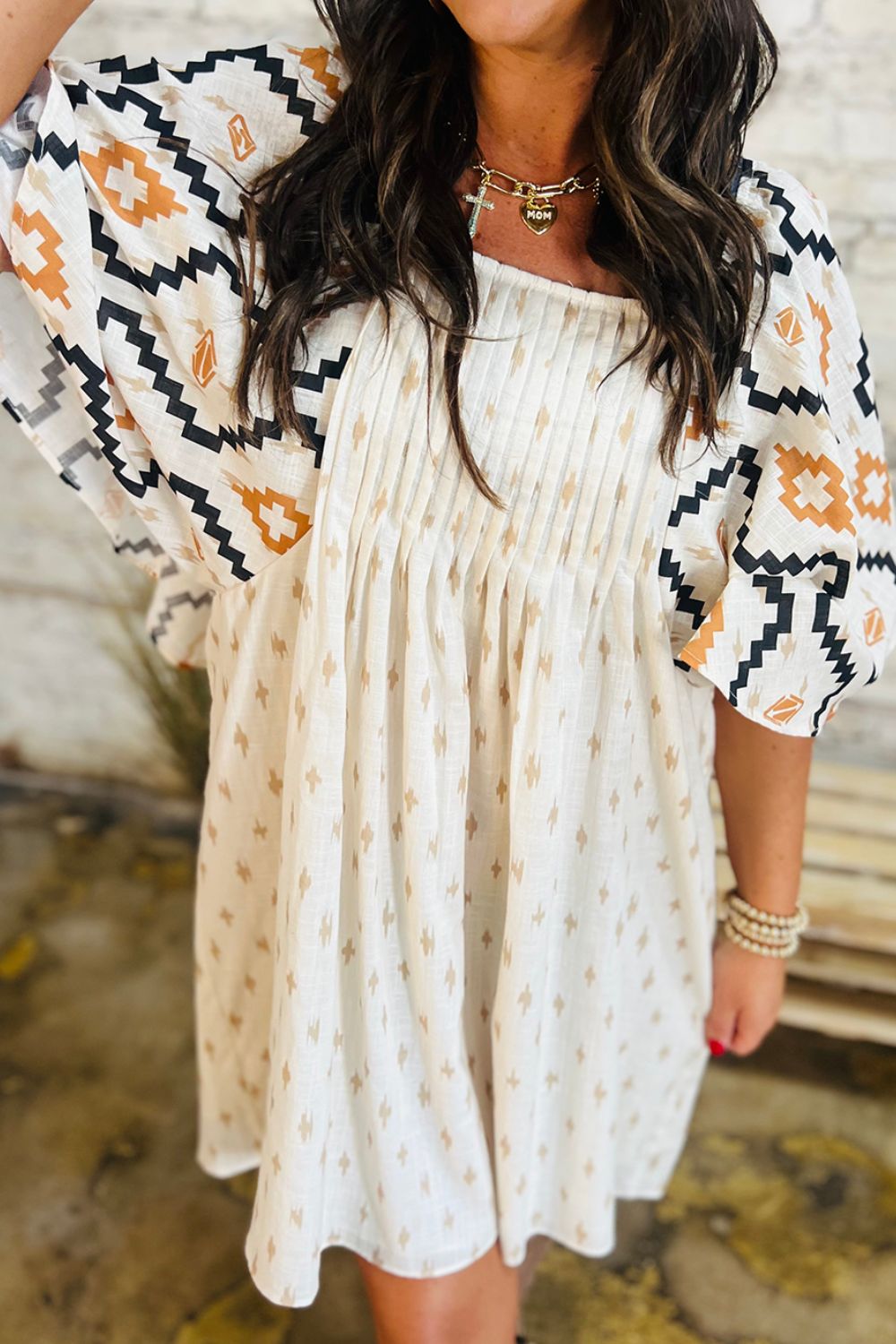 Geometric Square Neck Half Sleeve Mini Dress Secondary image