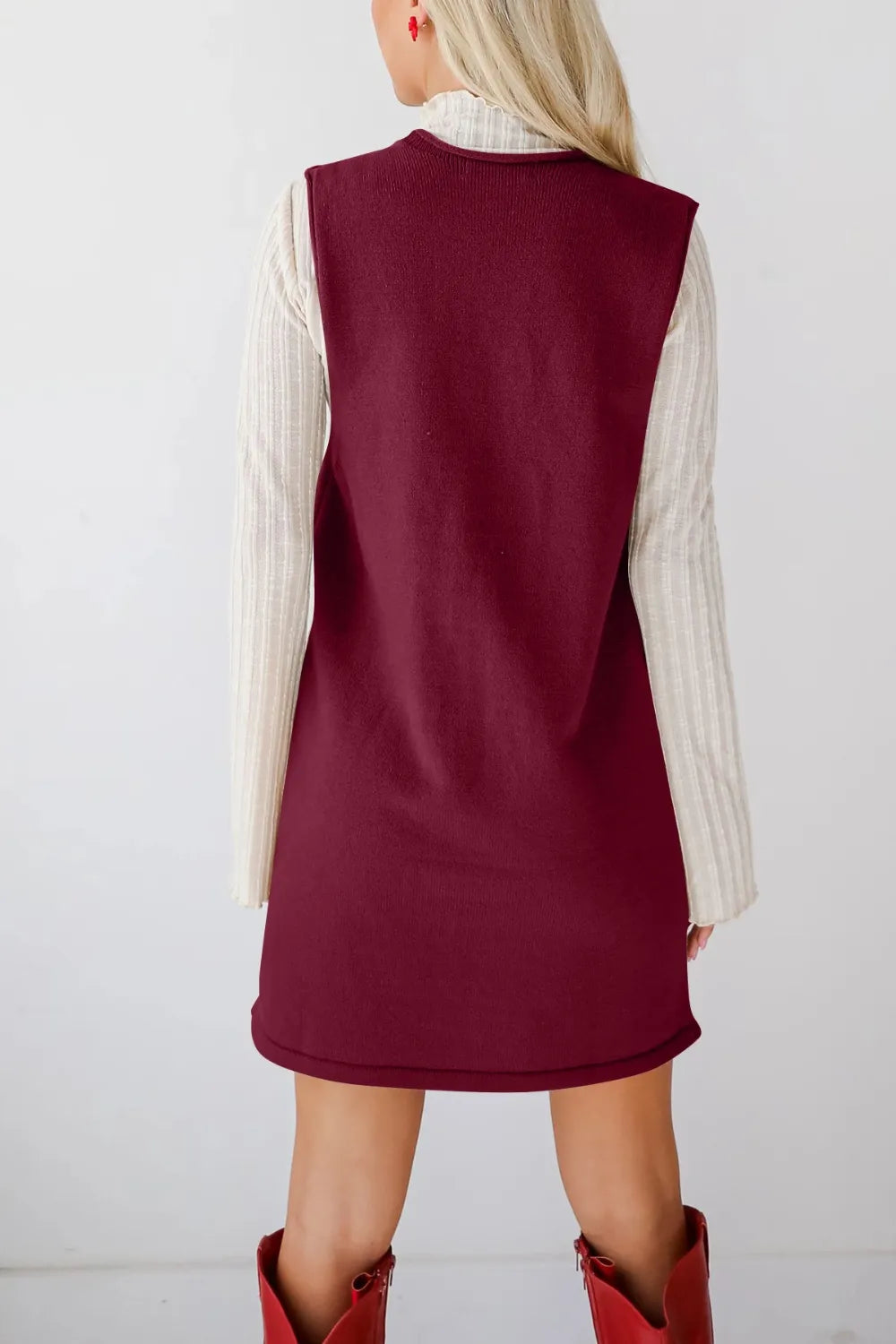 V-Neck Sweater Overall Dress with Pockets Secondary image
