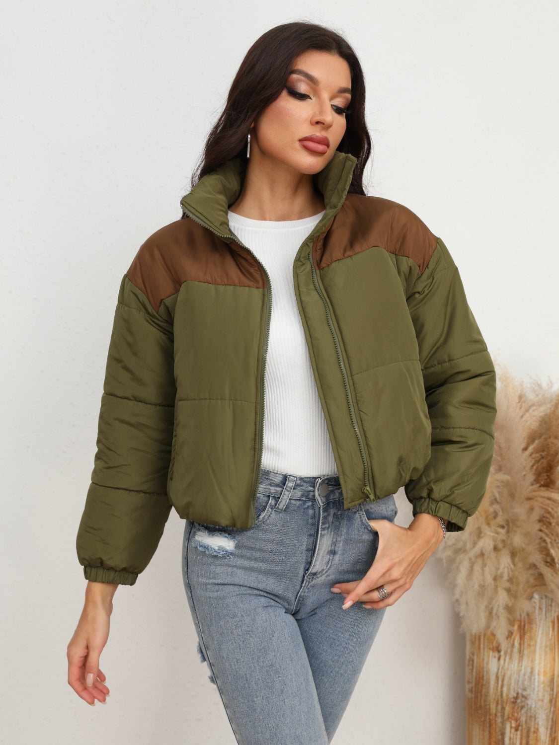 Two-Tone Zip-Up Puffer Jacket Main image