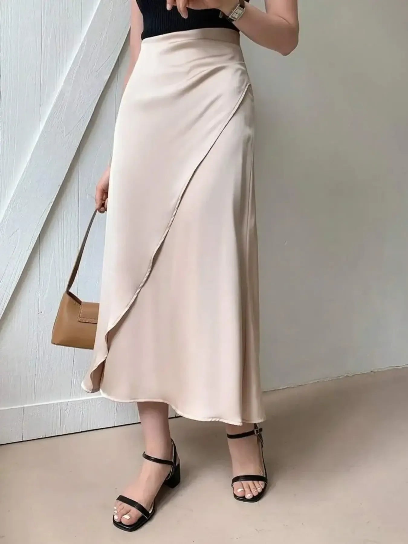Asymmetric Wrap Midi Skirt with Fluted Hem Secondary image