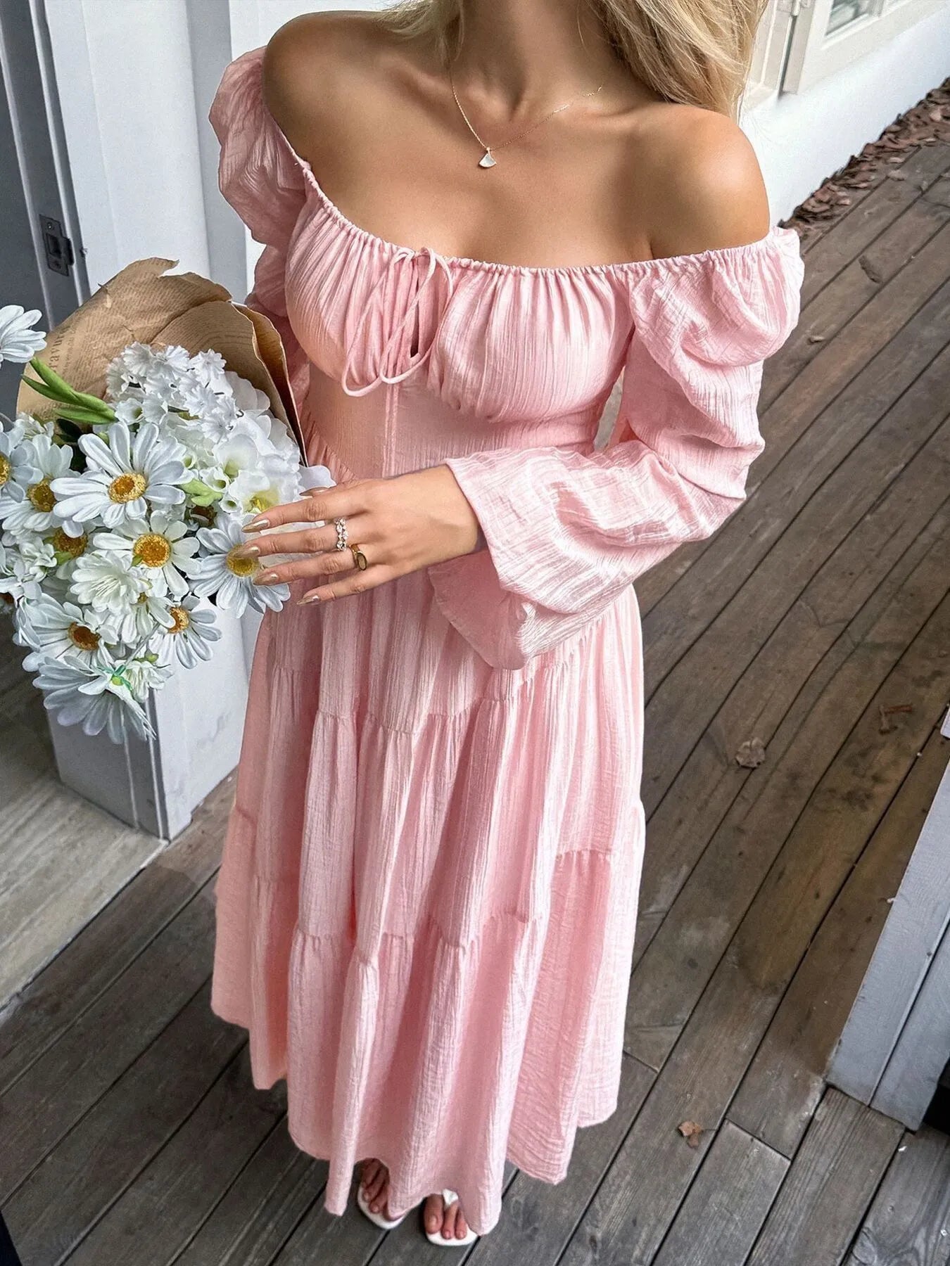 Tiered Balloon Sleeve Midi Dress Secondary image